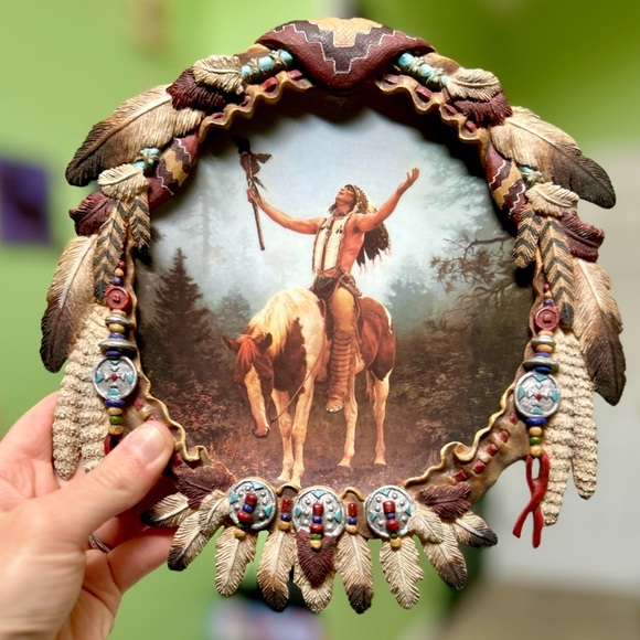 Other - Vintage Native American Tribal Frame & Plate Wall Hanging Bohemian Art Decor